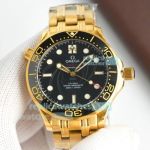 AAA Clone Omega Seamaster Diver 300m Swiss 8800 Black Dial Yellow Gold Watch 